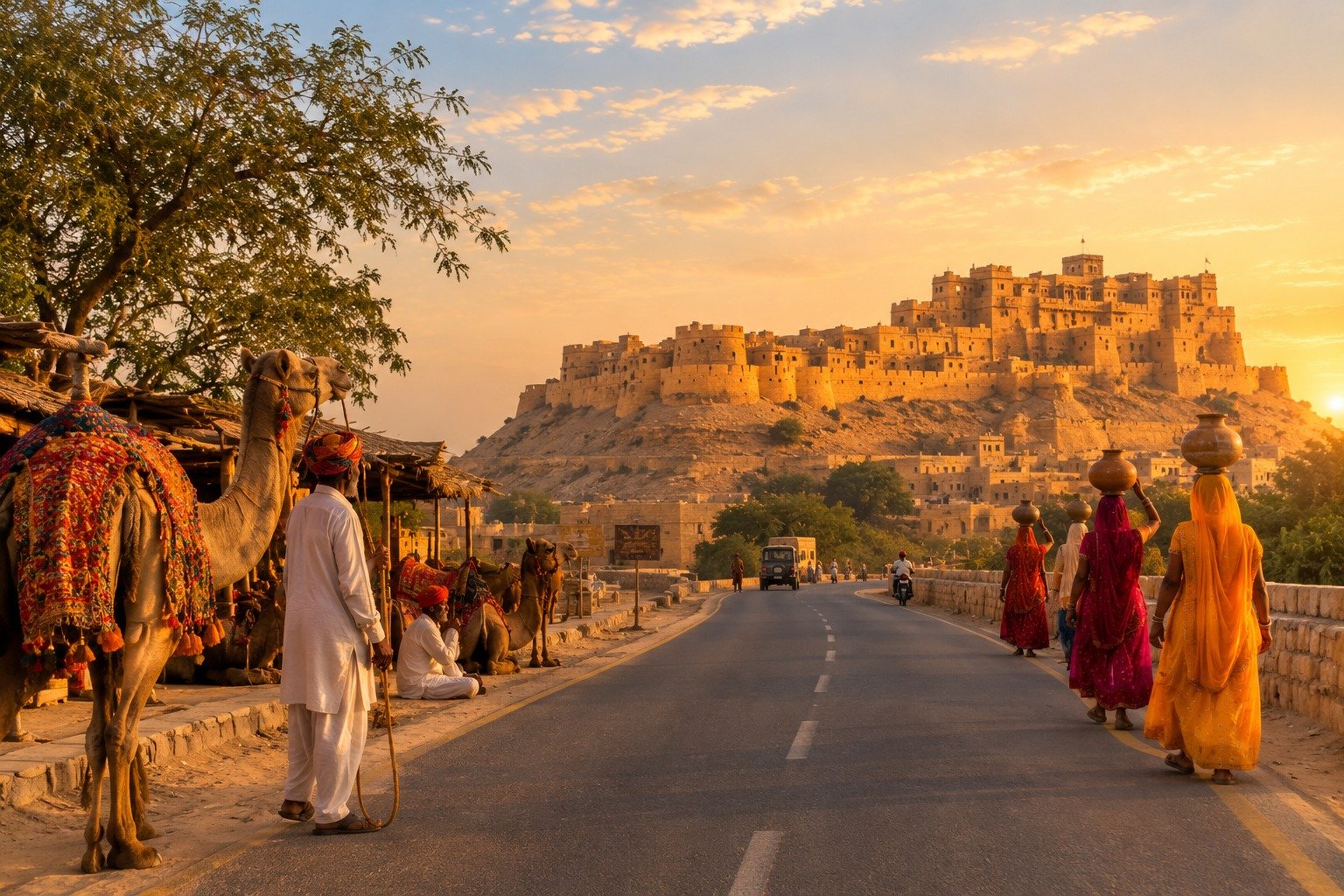 Jaisalmer Fort and local life in the warm evening light